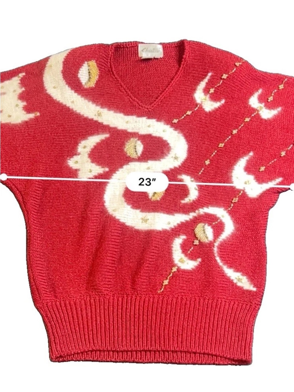 VTG Christine Red White Angora Metallic Thread Batwing Sweater M 80’s Retro - Picture 6 of 9